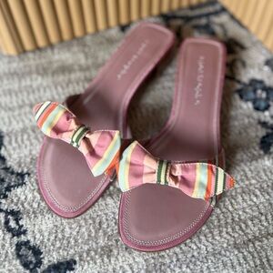 Apostrophe Y2K Kitten Heels Sandals Pink Bow Striped Sandals Size 7